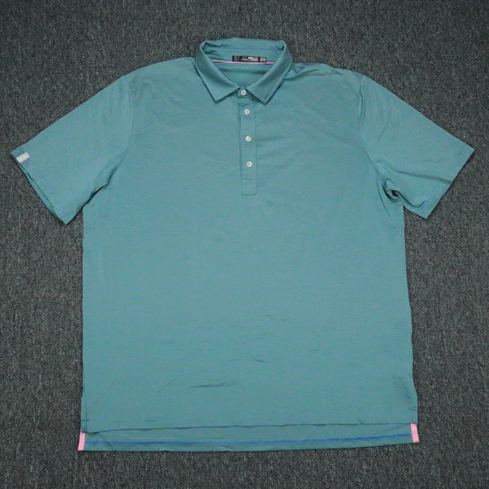 RLX Ralph Lauren Shirt Men XXL Blue Green Striped Polo Short Sleeve Golf Wicking